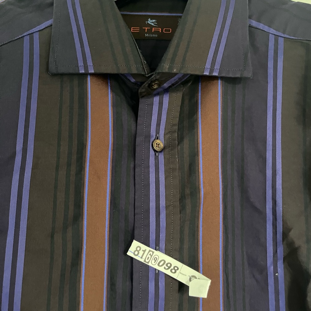 Etro Men's Purple Brown Long Sleeve Striped Shirt